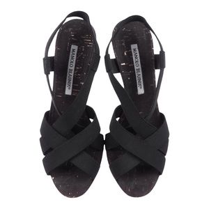 Manolo Blahnik, black crossover strap slingback pumps, women’s size 6